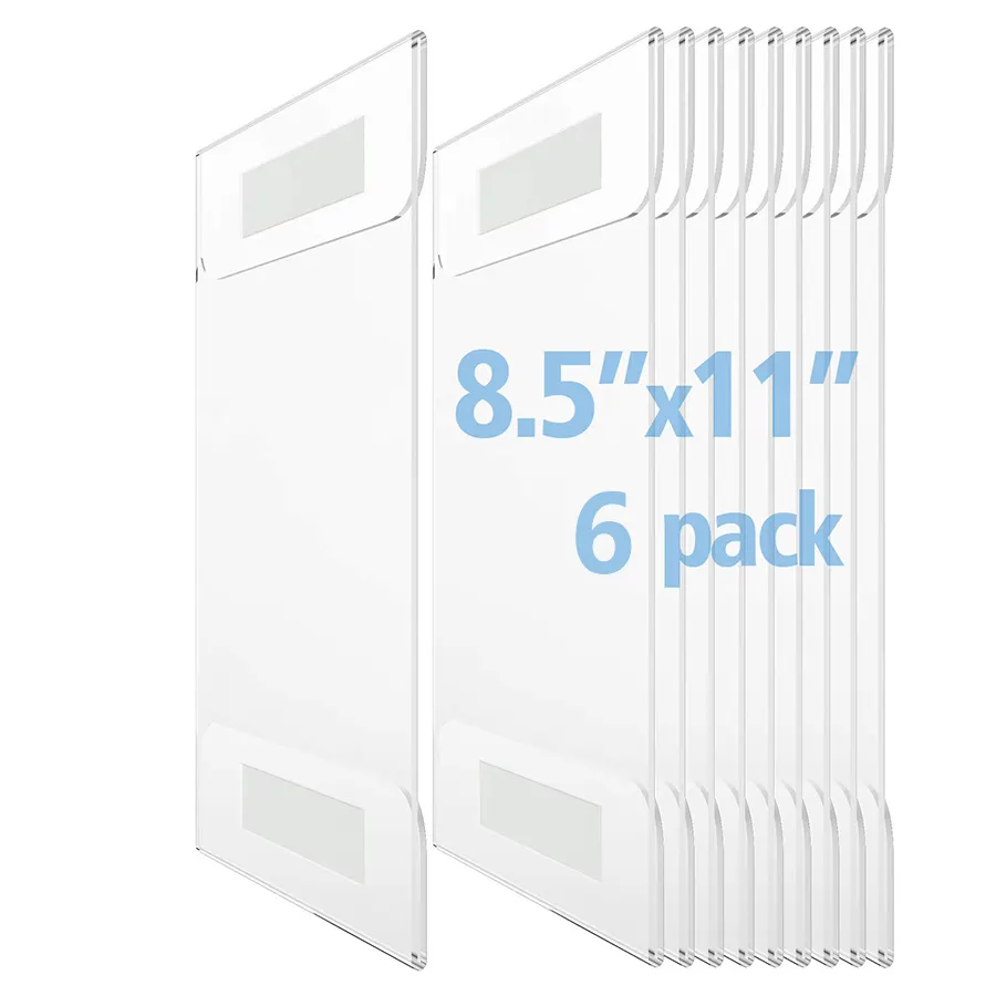 wall mount acrylic sign holder 8.5x11 with adhesive tape,set of 6