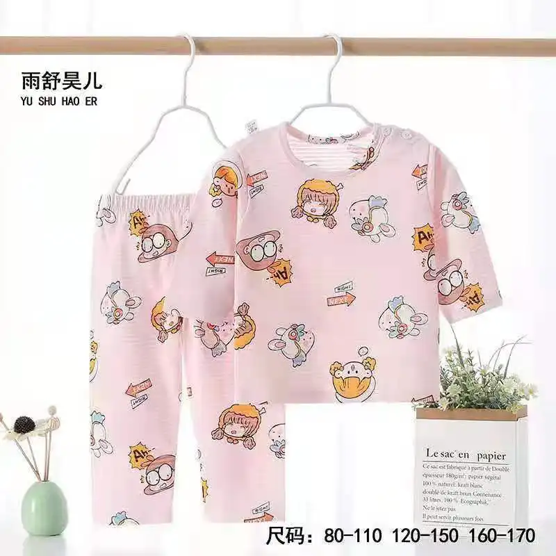 Cartoon Pattern Print Mid Sleeve Kid Solid Pajamas Set Thin Summer Girl Pajama Kids Children Kid Clothing Set For Girl Summer