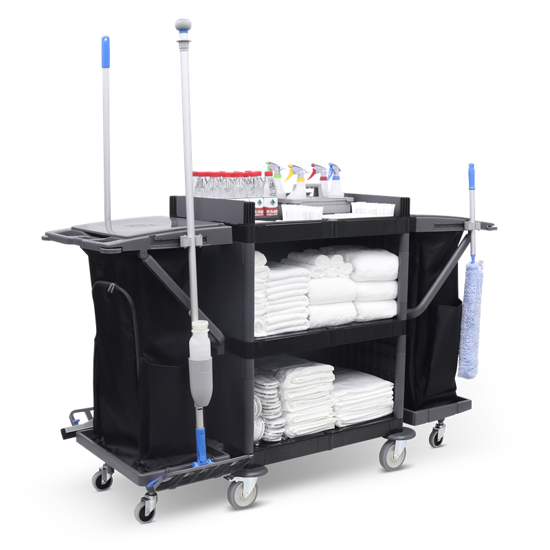 Hotel Plastic Janitorial Cleaning Cart Commercial Cleaning Housekeeping Trolley Room Service Cart On Wheels