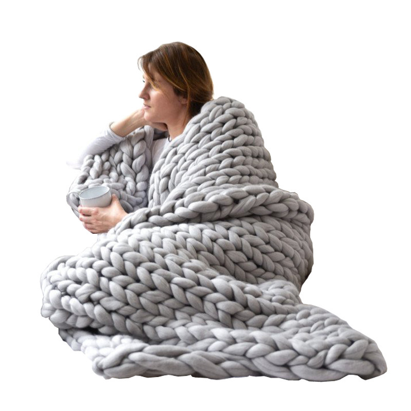 Songmai-Knitted Blanket Throw, Machine Washable Crochet Blanket, Soft Acrylic Yarn, Knitted Blanket