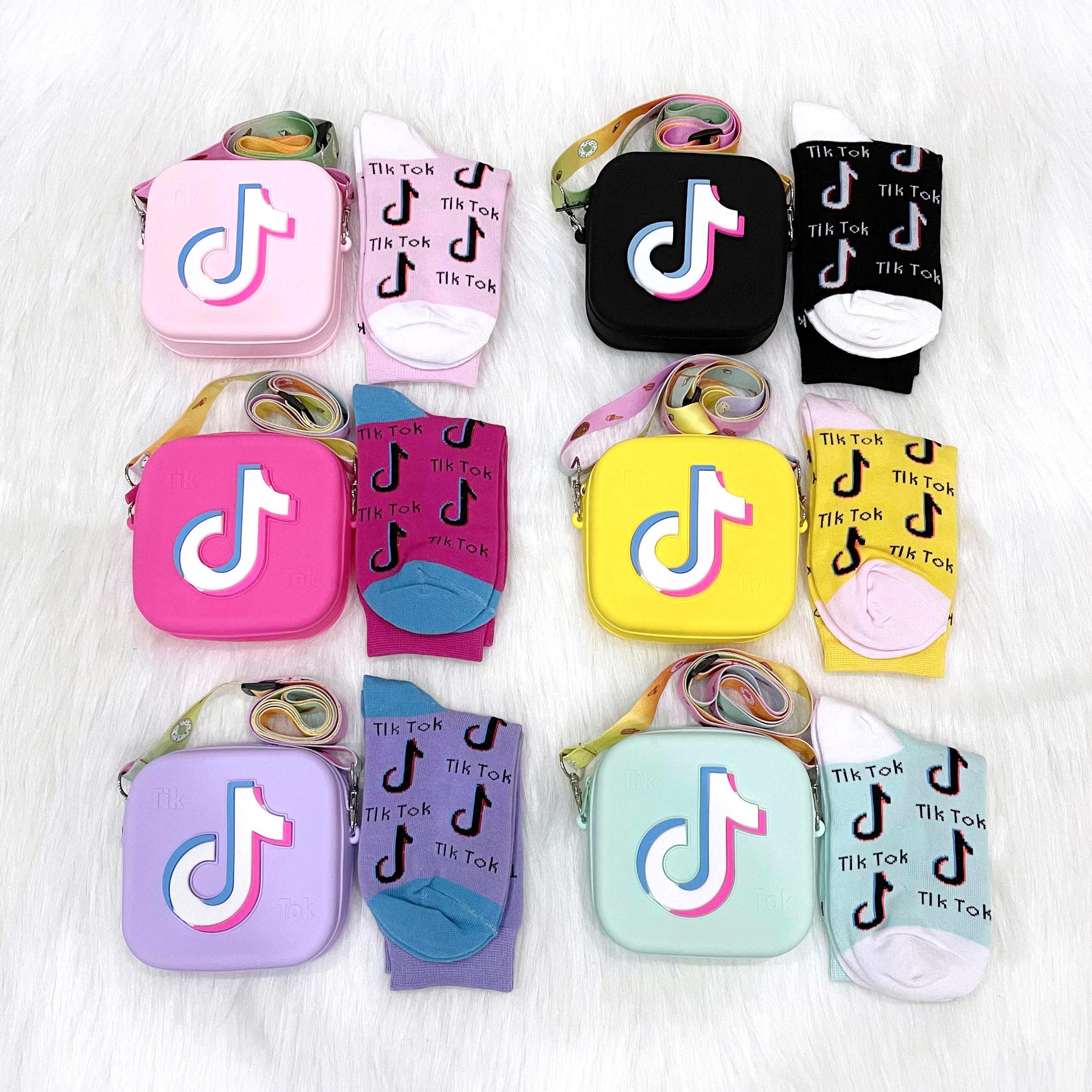 Модный набор носков Tiktok, силиконовые мини сумки через плечо, дизайнерские Детские сумочки и сумочки Tik Tok для маленьких девочек