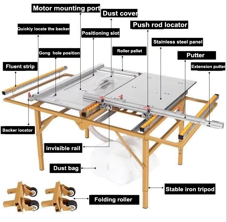 Easy to Carry Slide Fold Table Saw Machine Woodworking Machinery sliding Table saw