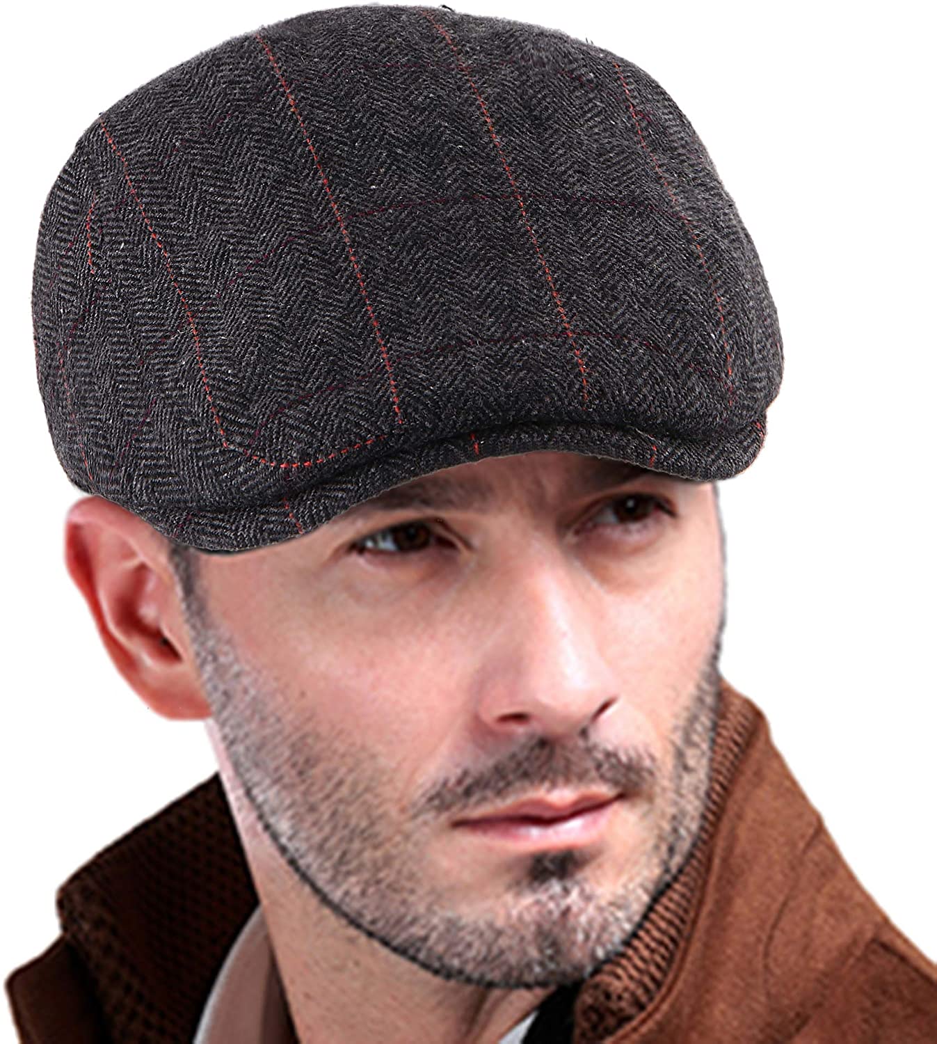 Custom Design Wholesale Cut And Sewn Tweed Ivy Hats Spring Autumn Herringbone Beret Hat Cabbie Wool Flat Top Ivy For Men