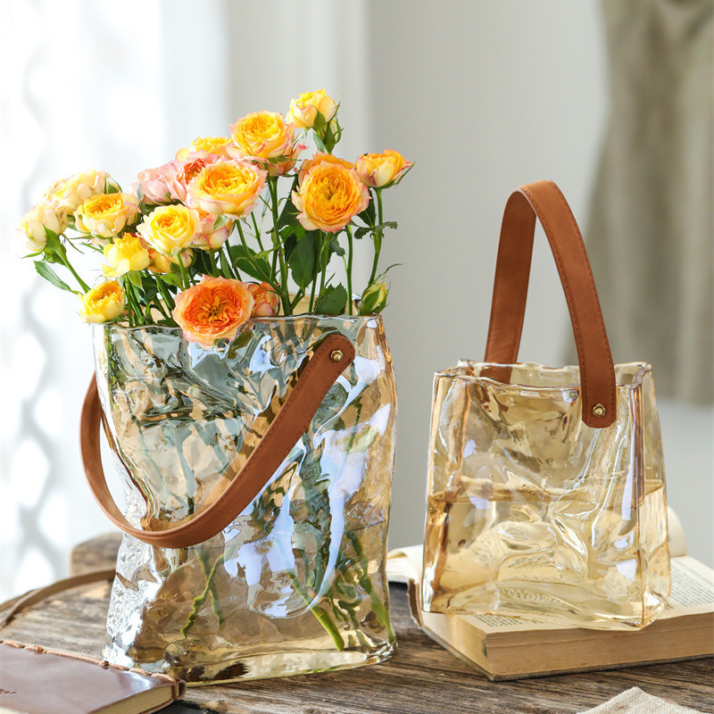 Home Decor Vase high quality modern wedding handbag Hand made Glass & Crystal Vases Flower Purse Vase
