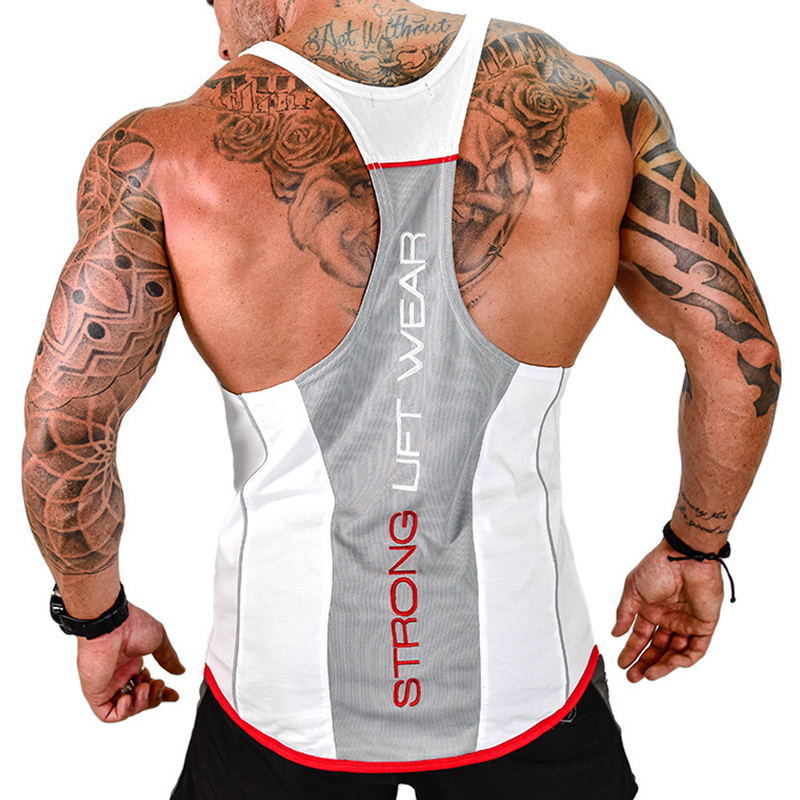 Design Customized Mens Breathable Fitness Vest Gym I-shape Tank Top Men Bodybuilding Vest Workout Shirt