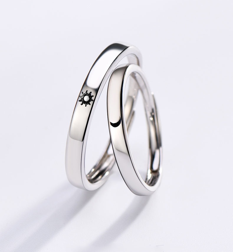 Fashion Simple Opening Sun Moon Ring Minimalist Sun Moon Adjustable Couple Engagement Silver 925 Men Ring