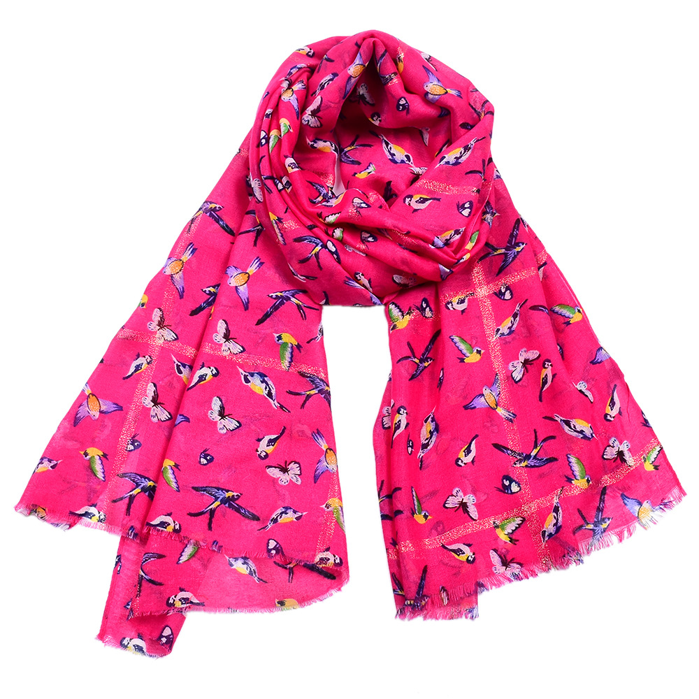 Wholesale Spring Printing Colorful Bird Designer Women Voile Luxury Scarves Shawls