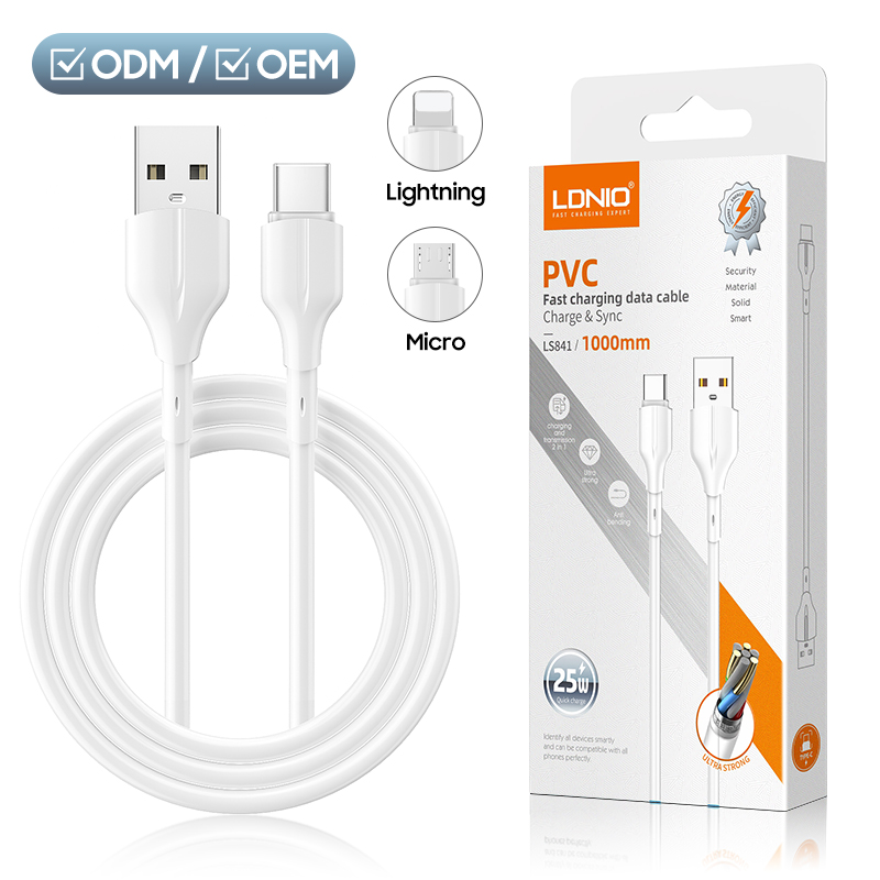 LDNIO оптовая продажа LS841/L842 USB Type C кабель для быстрой зарядки 25 Вт USB для IOS Micro Type-C кабель для быстрой зарядки телефона