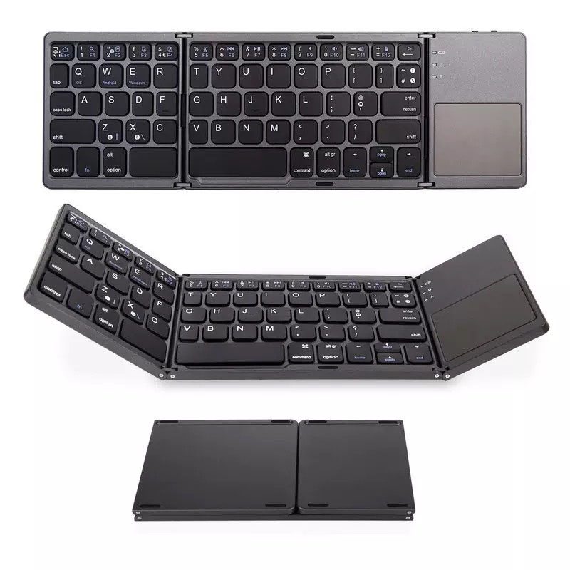 Bluetooth Keyboard, Foldable and USB Wired Rechargeable Mini BT Wireless Keyboard with Touchpad Mouse for Android, Windows, PC