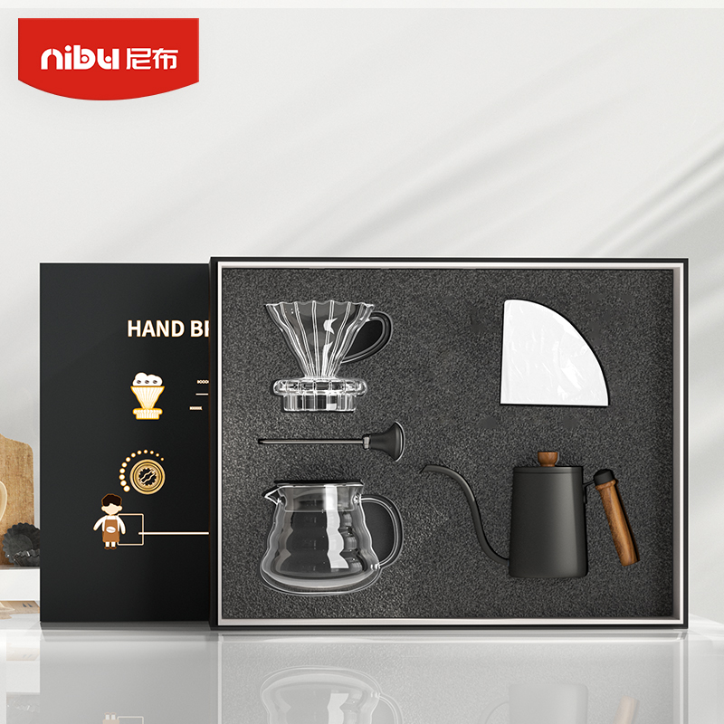 Мини-чайник для кофе Nibu с гусиной шеей, термометр, из нержавеющей стали для кафе, чая, капельный набор V60, стеклянный чайник для воды, чайник для кофе