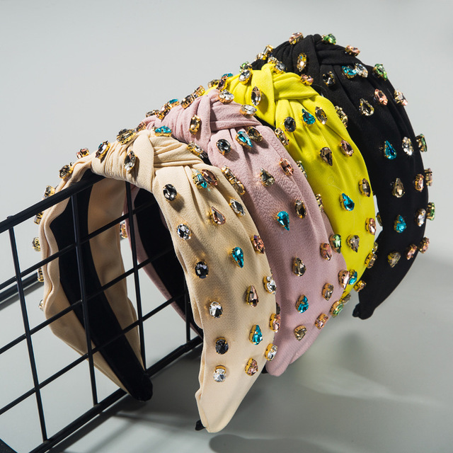 High quality cloth art full drill Fashion ruffled Crystal Hairband colorful headband for women