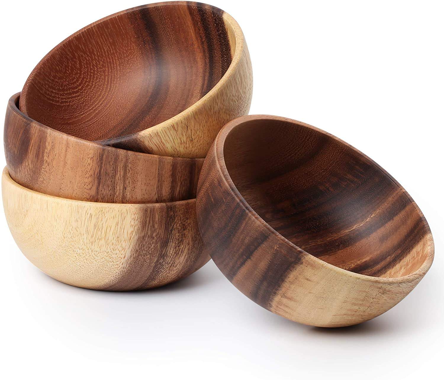 Acacia Wooden Salad Bowl 6.3inches Set Of 4 - Individual Salad Bowls For Salad, Fruits And Cereal