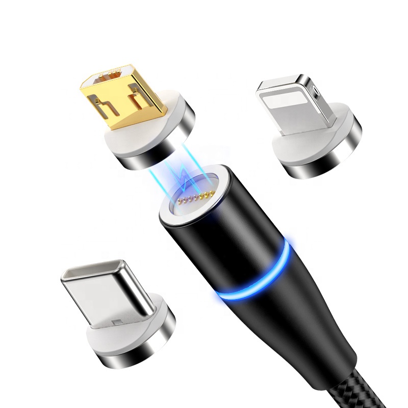 Vnew высококачественный usb-кабель в нейлоновой оплетке Многофункциональный 3 в 1Micro/8pin/Type C 3A Магнитный кабель для мобильного телефона