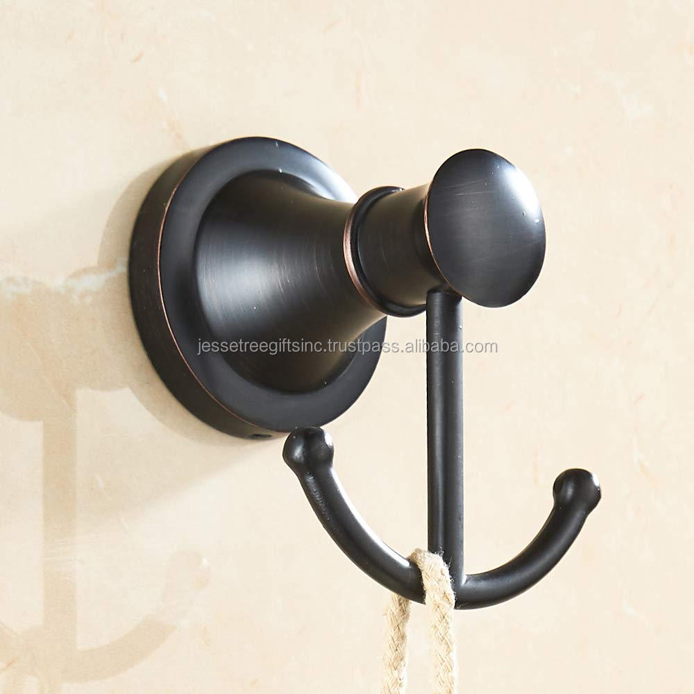 Oil Rubbed Bronze Bathroom Towel Hooks - Retro Style Double Robe Holder Hooks - Solid Alloy Wall Mounted Bathroom Accessory
