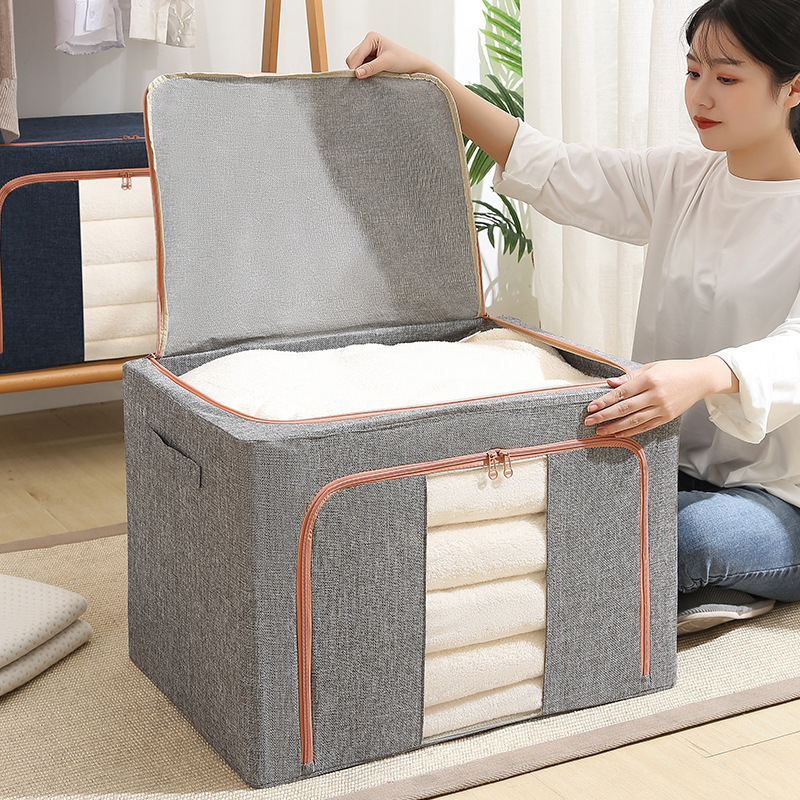 Clothes Storage Bins Box - Foldable Stackable Container Organizer Set with Clear Window & Carry Handles & Metal Frame