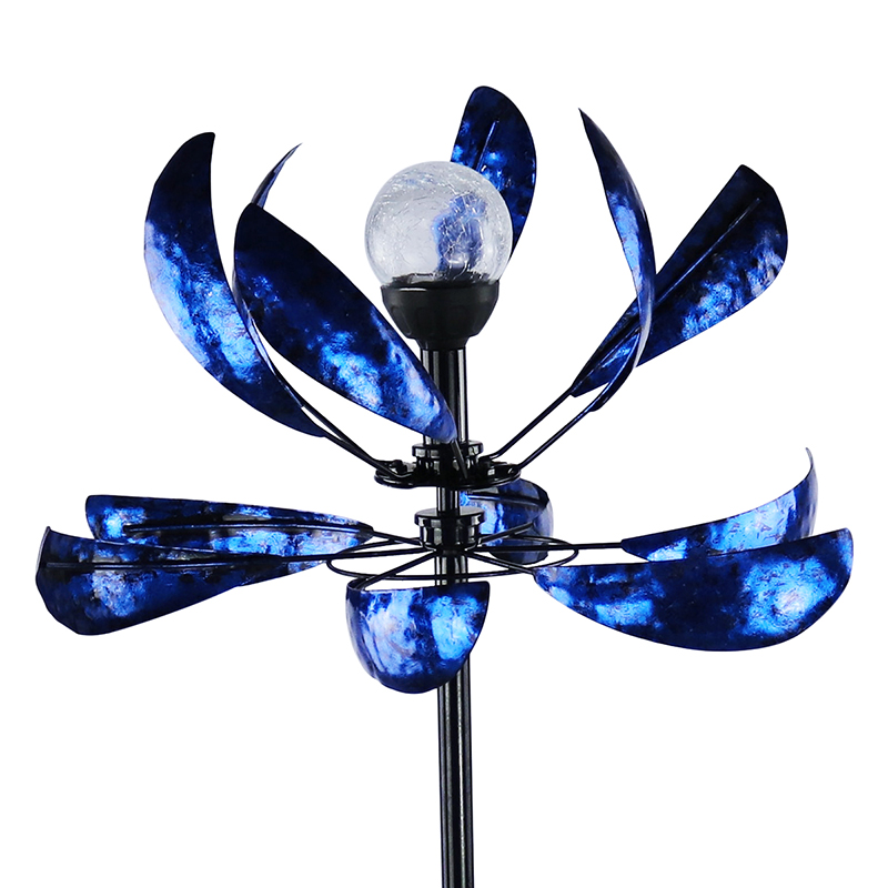 Hot Selling Garden Ornaments Blue Kinetic Wind Spinner 3D Outdoor Solar Wind Spinner
