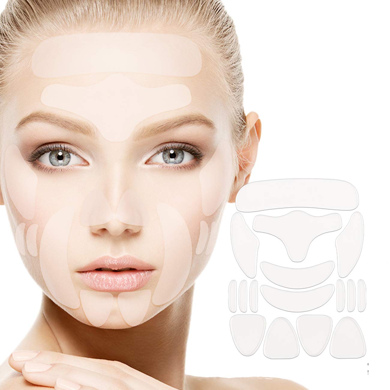 Reusable Self Adhesive Medical Grade Silicone Facial 16pcs Anti Wrinkle Pads Helps Prevent and Correct Wrinkles in Face Area