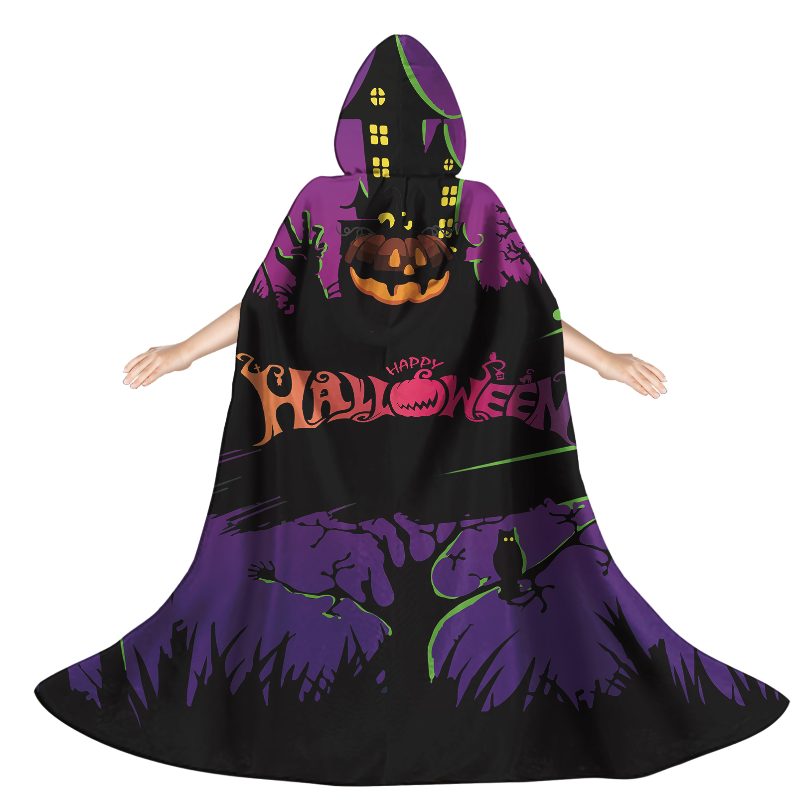 Green Skull Printed Personalize Full Printed Polyester Halloween Cape Casual Vestido Halloween for Girls Boys Festival clothing