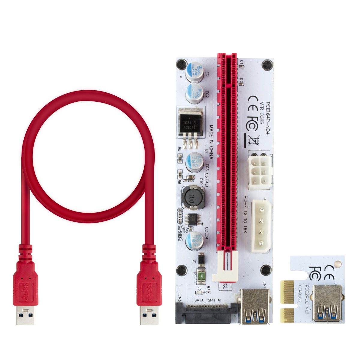 VER 008S Mining PCI-E Riser 6pin power interface PCIe 1X to 16x Riser Card Adapter for GPU miner