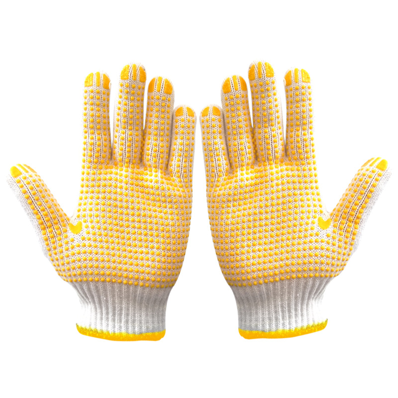 Industrial Field Thick Yellow Colors Customized Logo Rubber Dotted Cotton Gloves for Factory