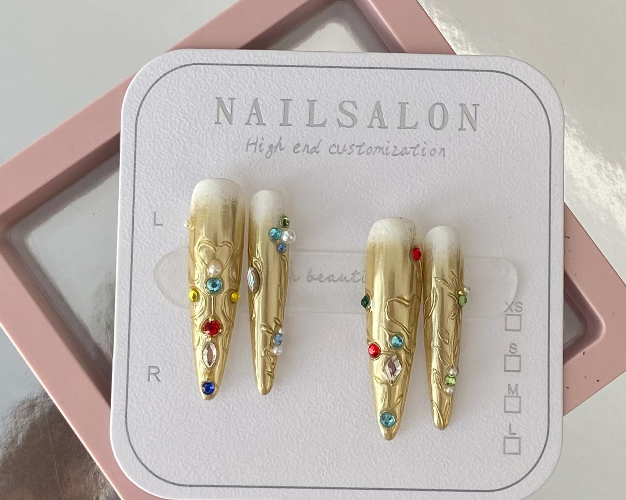 Excellent quality golden mature diamond studded manicure Accepted custom manicure