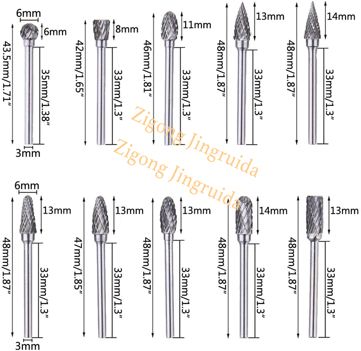 High Quality Tungsten Carbide Rotary Bur In Tool Files Set Long 1/4inch Shank F Shape f122506 Carbide Burr