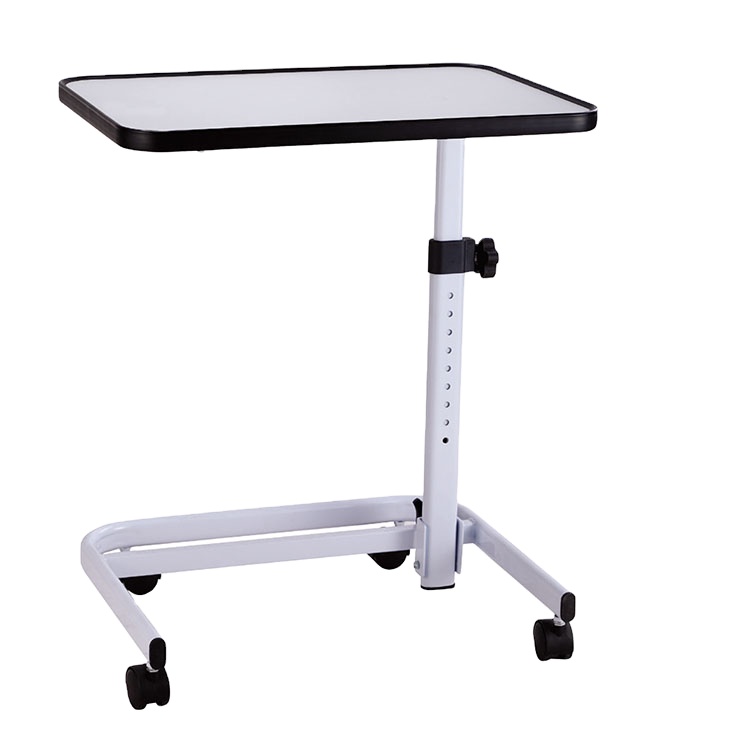 Adjustable tilt hospital medical dining table with wheels for multi-position eating on the bed