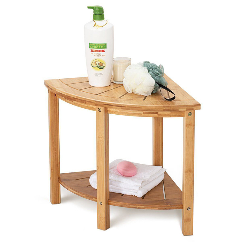 2021 Hot Sale Eco-Friendly Corner Bamboo Shower Bench with Shelf