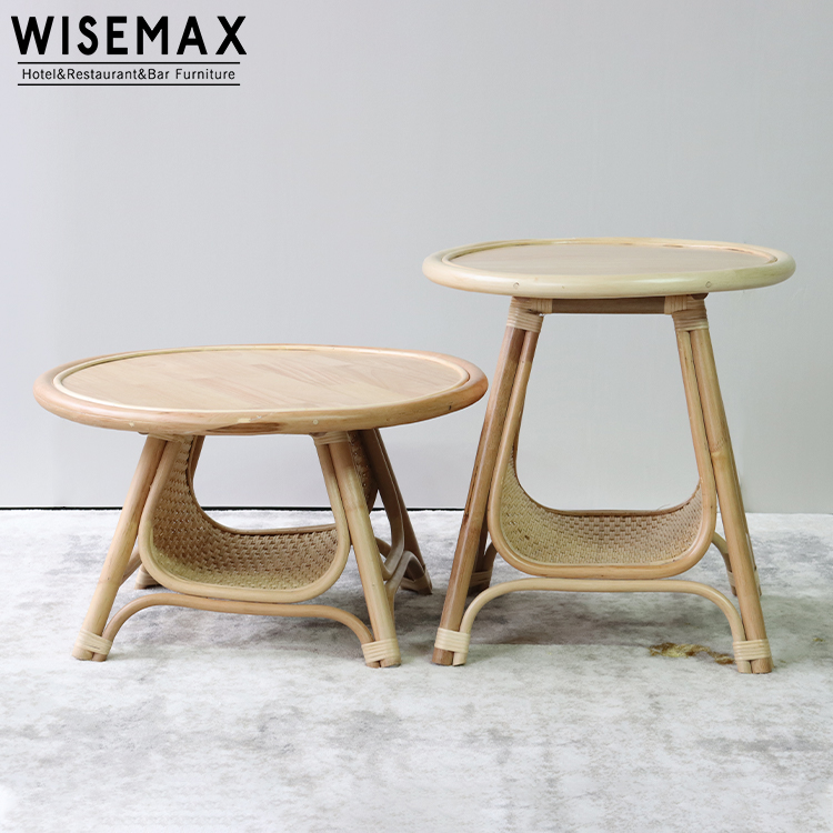 WISEMAX FURNITURE Indonesia Rattan Small Round Coffee Table Set Japanese Nordic Living Room Artistic Creative Tea Table