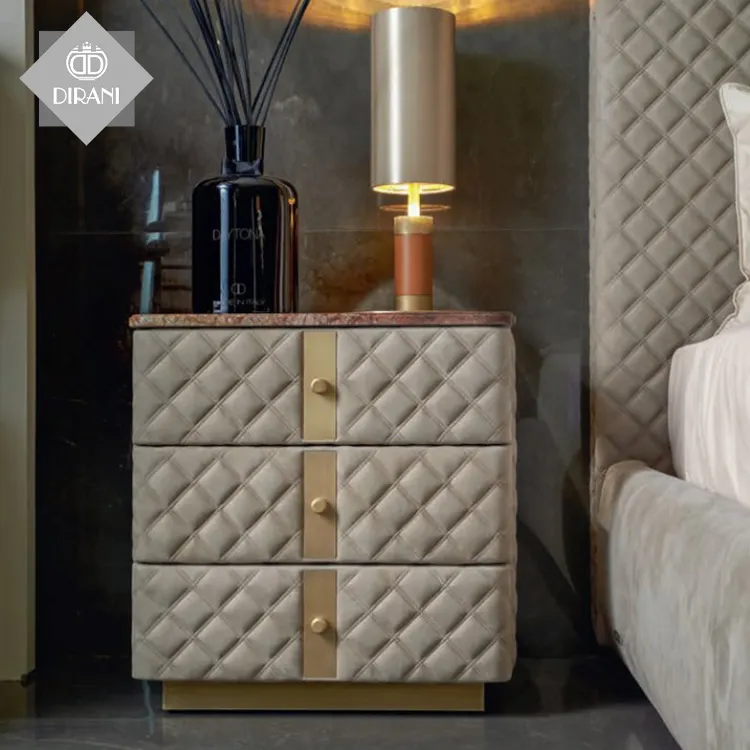 Nordic light luxury marble bedside cabinet 3 drawers storage cabinet hotel bedroom storage bedside table