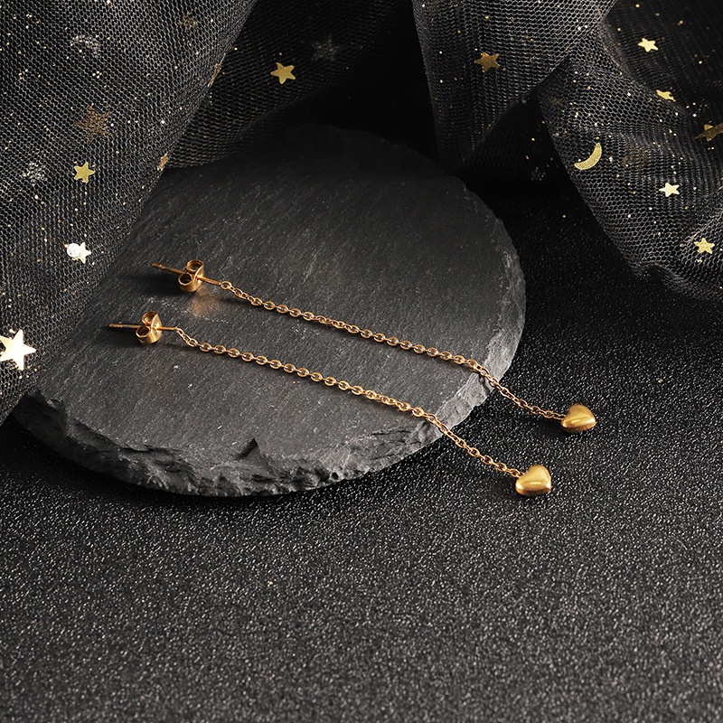 VEROMCA Tassel Ear Line Titanium Steel Jewelry 18k Gold Heart Long Stainless Steel Earrings