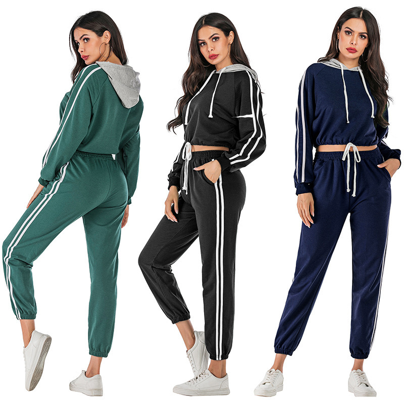 Long Sleeve Custom Crop Top Hoodie Suit Set Woman Cropped Sweatshirt Crop Hoodies For Women
