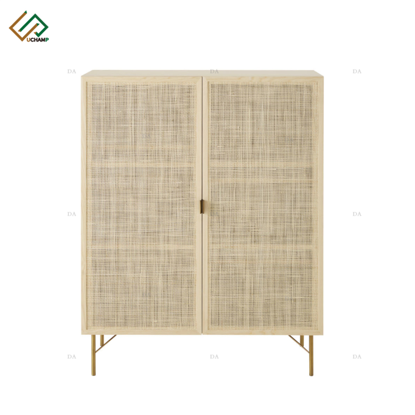 Flat Furniture 2 Door Rattan Storage Wood Frame Cabinet