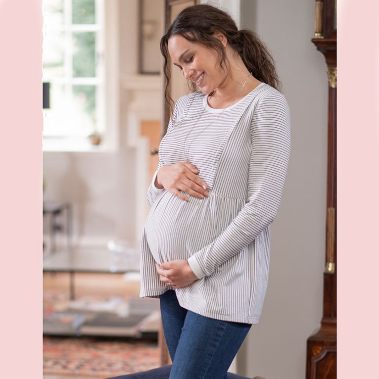 Customize Maternity Lactancia Clothing Ropa Embaraza Long Sleeved Printing Logo Dress Pregnancy Women Tops Breastfeeding Shirt