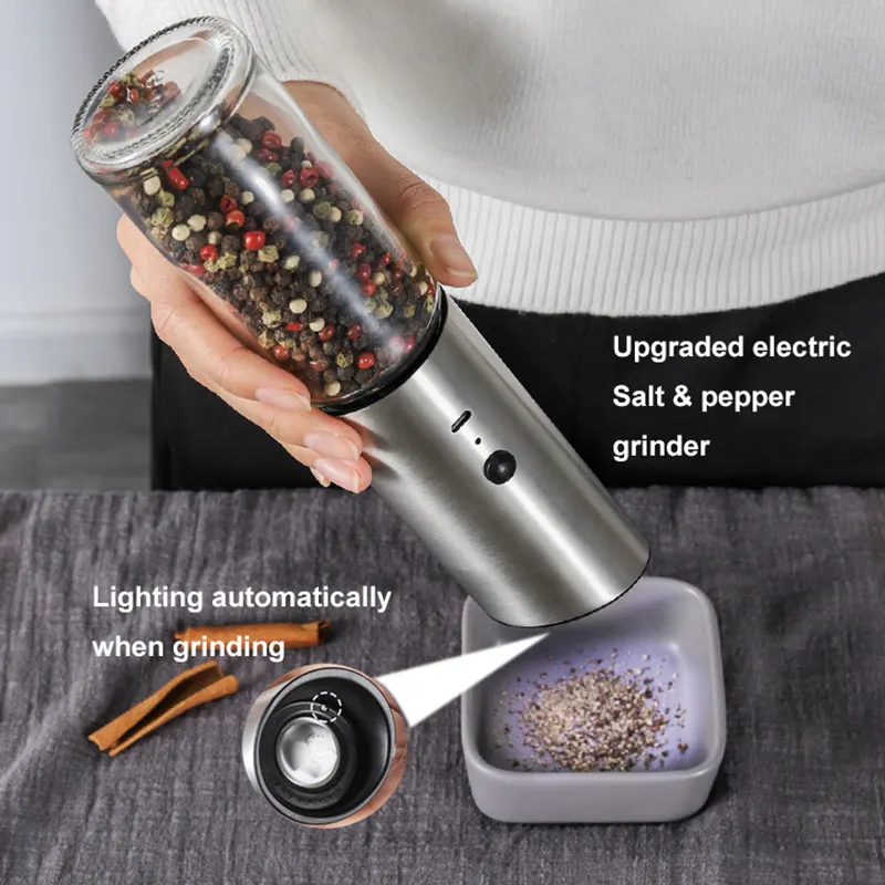 BPA FREE LED LIGHT  Rechargeable USB Electric Salt Pepper Grinder Spice Mill kitchen gadgets for Christmas gift party