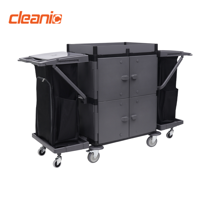 Dark Grey Room Attendant Plastic Housekeeping hotel Laundry Cart Trolley With Wheels