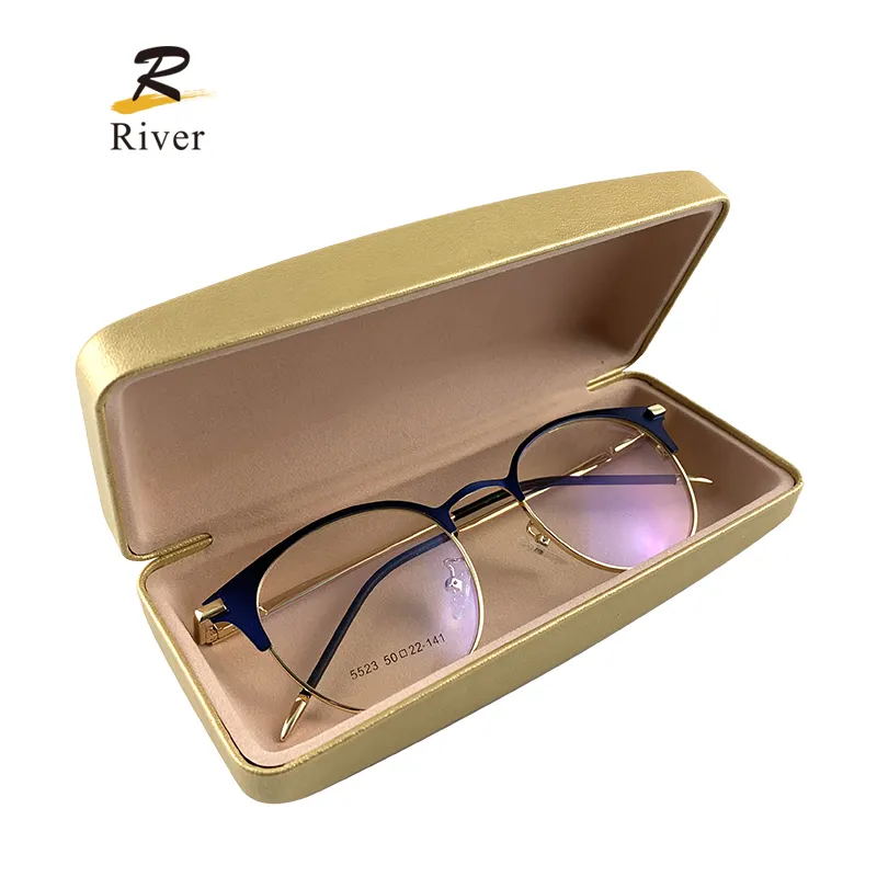 Wholesale River RIC223 Custom Logo Leather Covered Metal Square Case For Eyeglasses