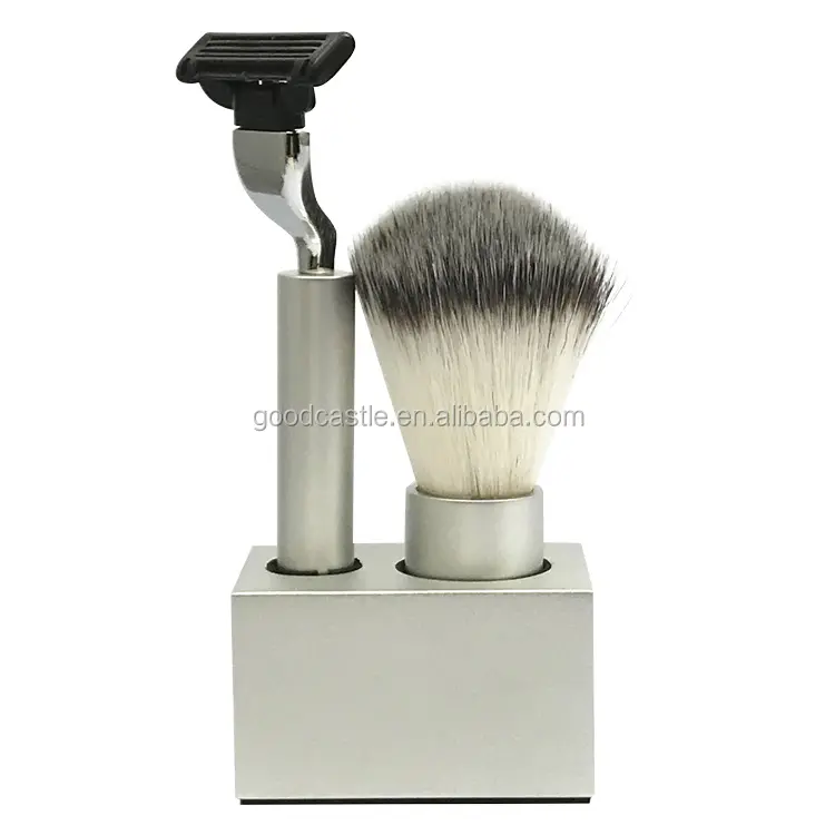 Unique Customized Logo Simple Shaving Set Triple Blade Shaving Razor Badger Bristle Shaving Brush Mens Grooming Kit With Holder