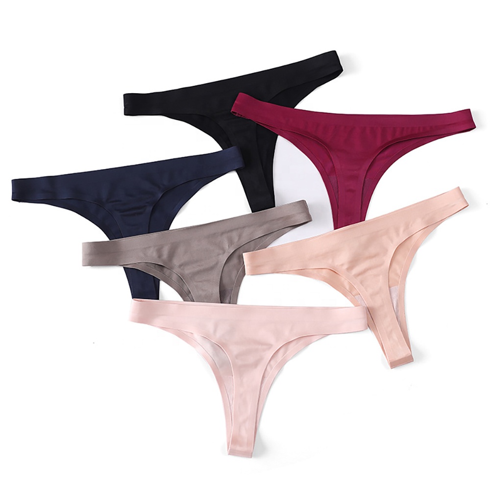 Ama Larsi Women Sexy T-Back Panties Solid Color Seamless Cheeky Underwear High Quality Plain Ice Silk G String Thong