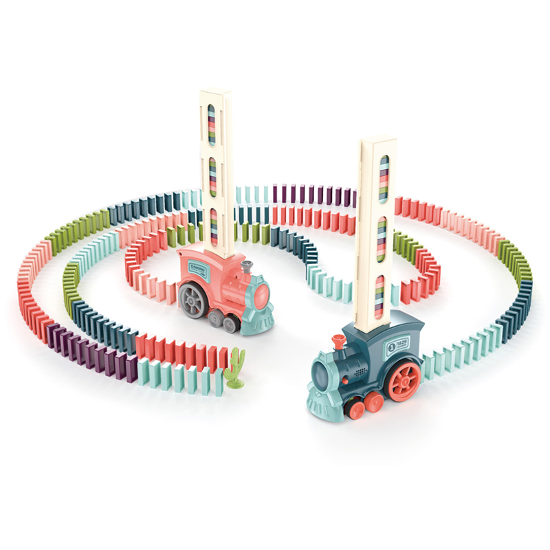 Kids educational funny B/O electric domino train set toy with light sound