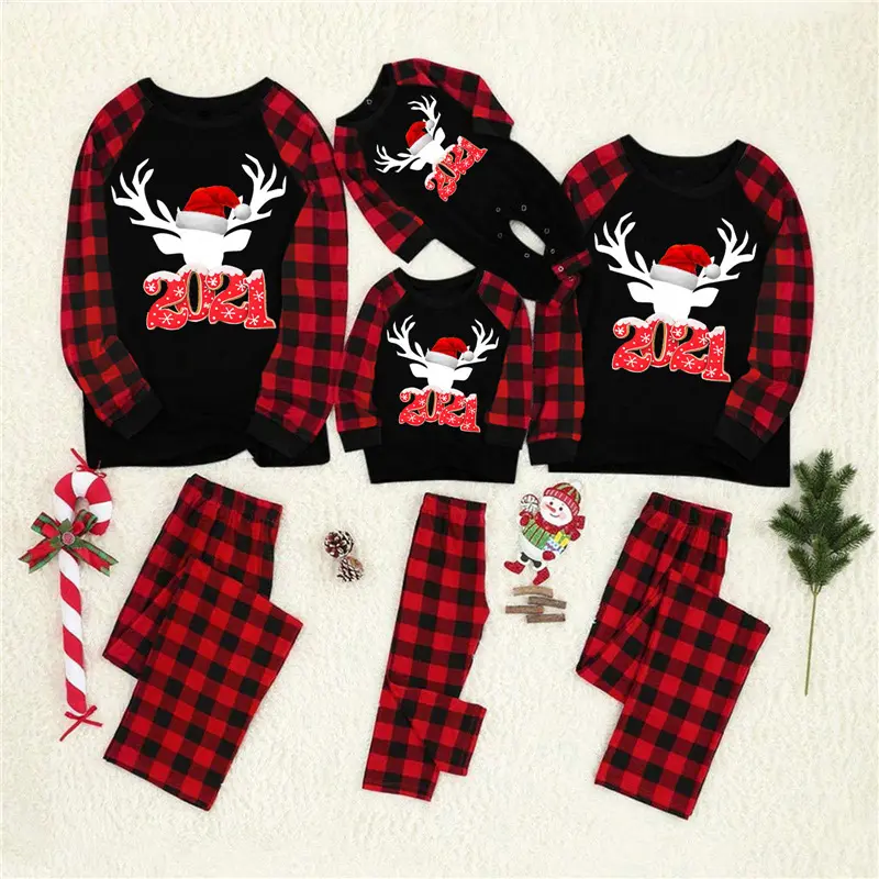 Matching Christmas Pajamas Family Sets Parent-child Cotton Soft Two-piece Hat Suit Printing Christmas Children Clothing