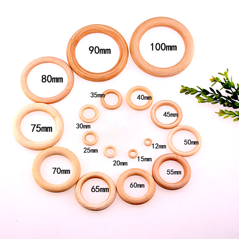 natual smooth wooden circles for craft diy ring pendant and baby teething ring support custom