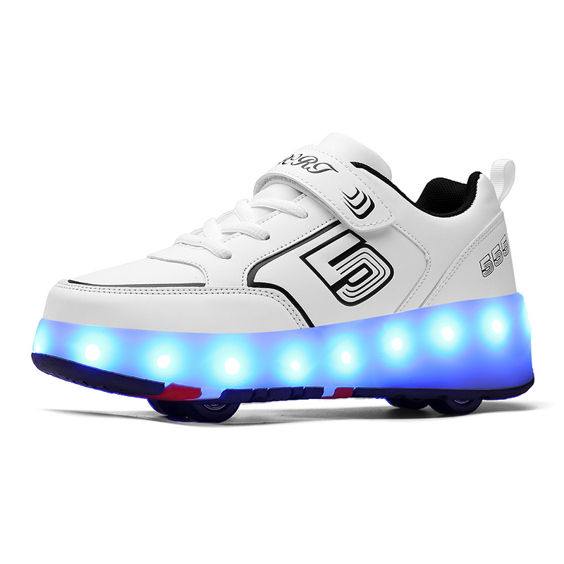Jinjiang Seven Kids Kick Out Wheeled 4 Quads Wheels Roller Shoes Led Light Up Children Roller Skate Shoes With Wheels Best Gifts