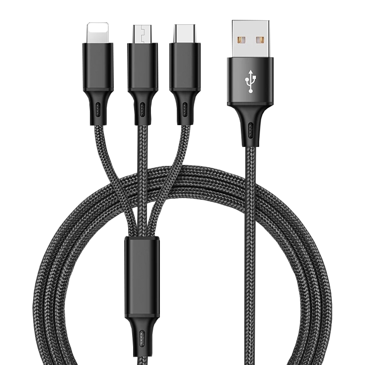 Лидер продаж на Amazon, 2019 нейлоновый Плетеный Usb-кабель 3 в 1 для зарядки iPhone Micro Type C