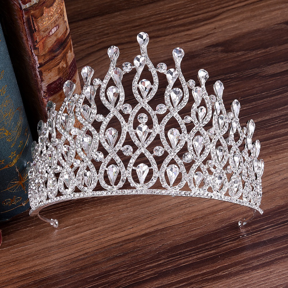 New style bridal silver crown European luxury alloy rhinestone crystal baroque headband headdress