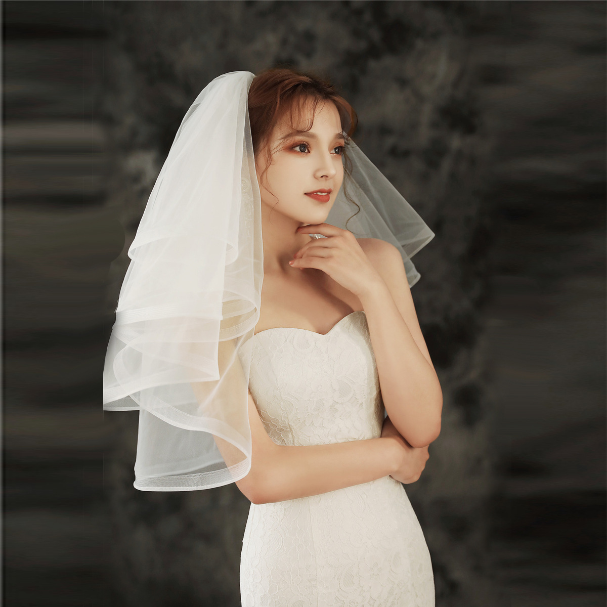 veils lace four layers of bridal veil accessories short style hair comb simple stretch mesh edgelace veil for hijab ladies