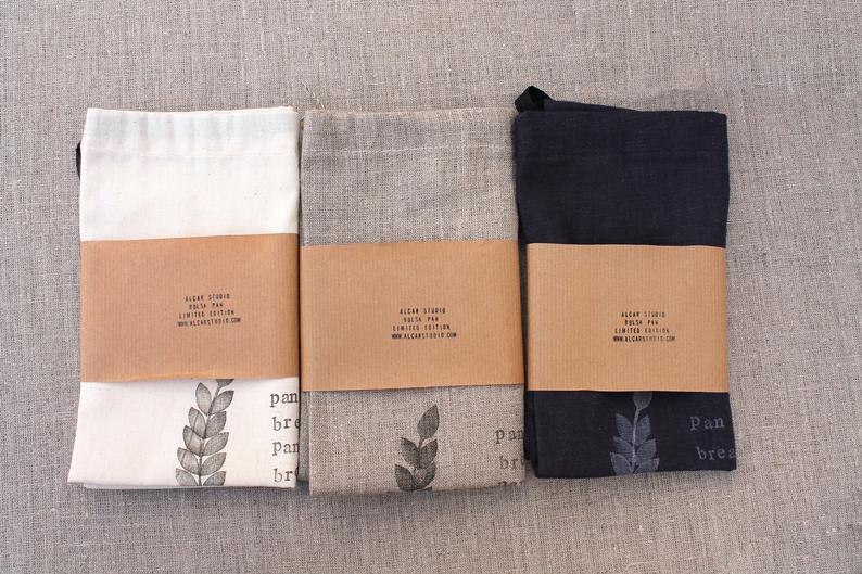 Customized screen printing Linen Bread Gift Drawstring linen Bag reusable food storage cotton linen bags