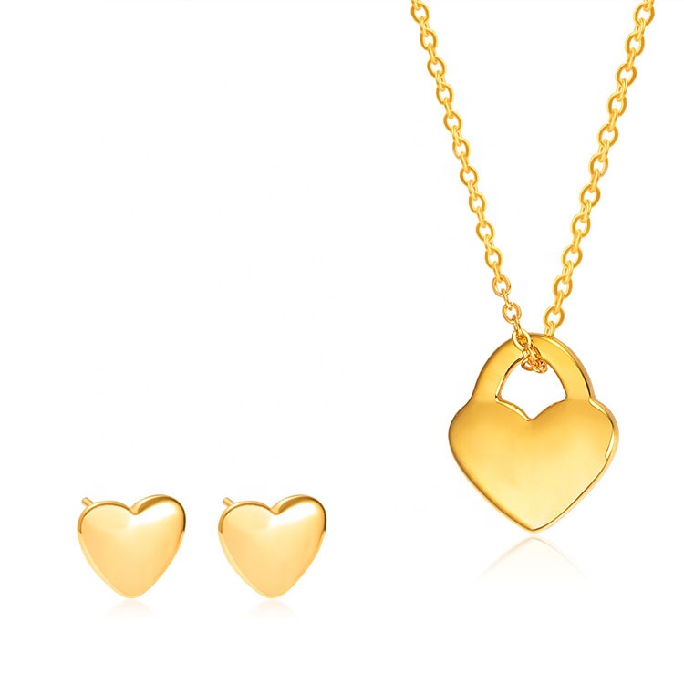 2021 New Heart Shaped Necklace Hawaiian Earrings Bride Ladies Fashion Gold Plated Wedding Jewelry Set