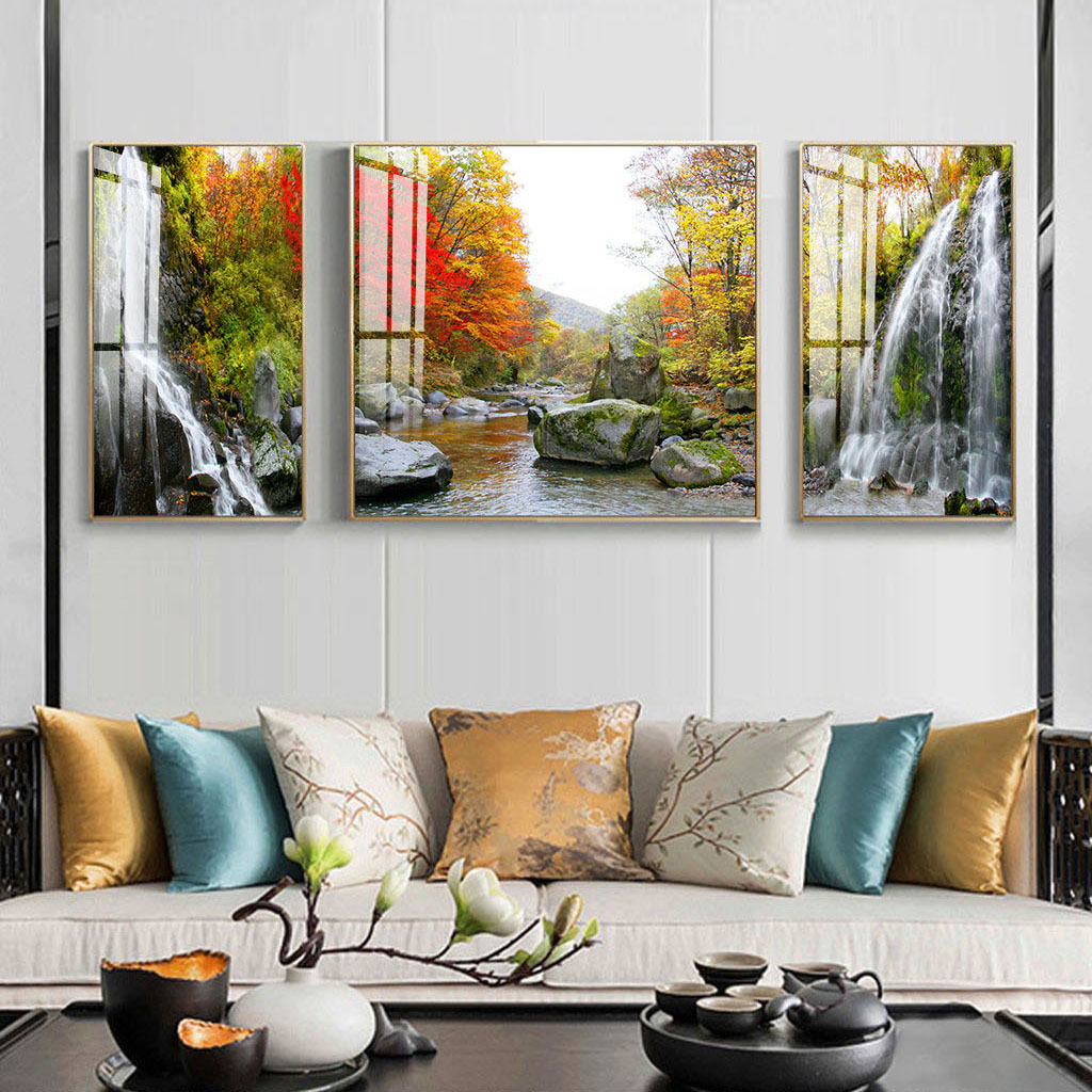 Customizable 3 pieces painting nordic mountain and river pastoral oil painting reproduction canvas artwork painting