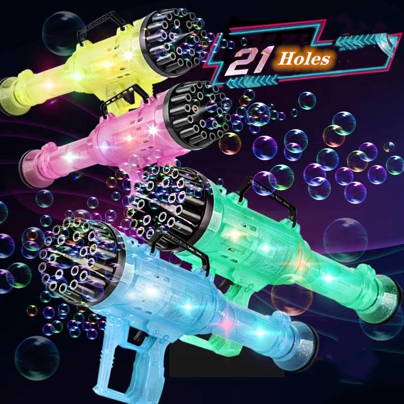 Gatling Bubble Machine with Light Automatic Soap Bubble Blower Electric Gatling Bubble Gun Kids Outdoor Toys